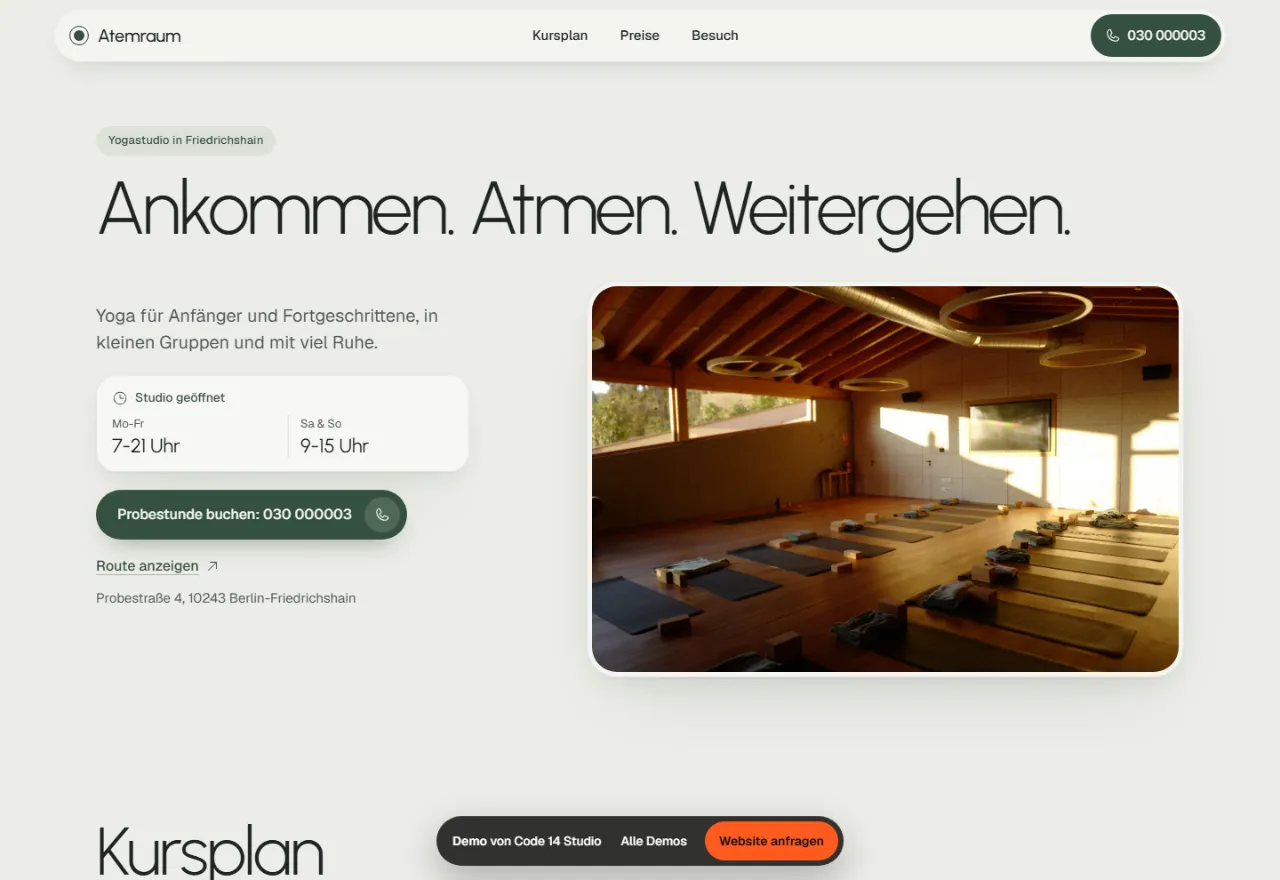 Screenshot der Demo-Website Atemraum